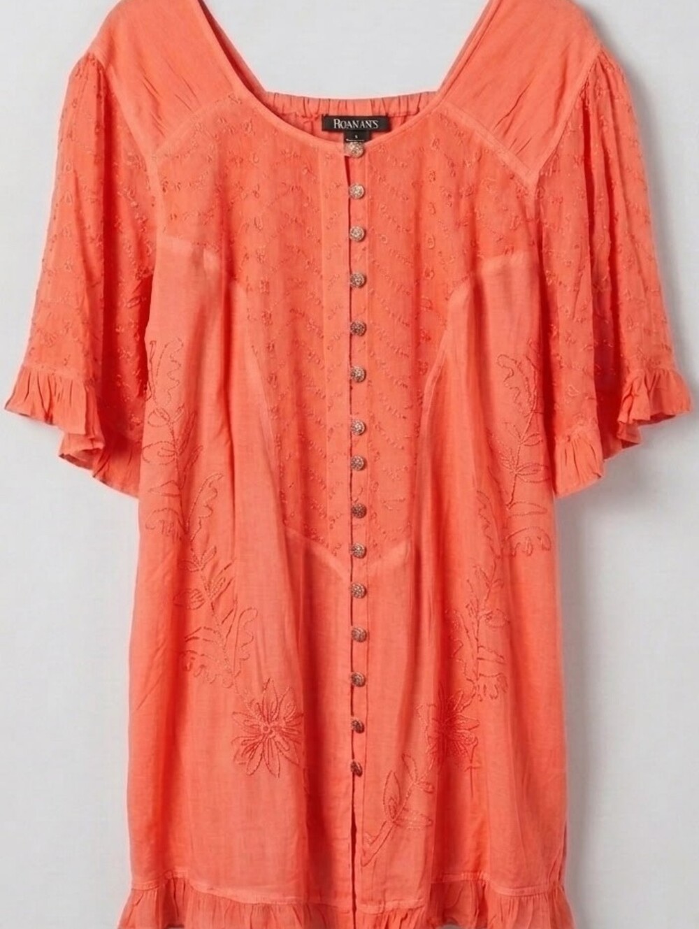 Roaman's Coral Boho Embroidered Tunic